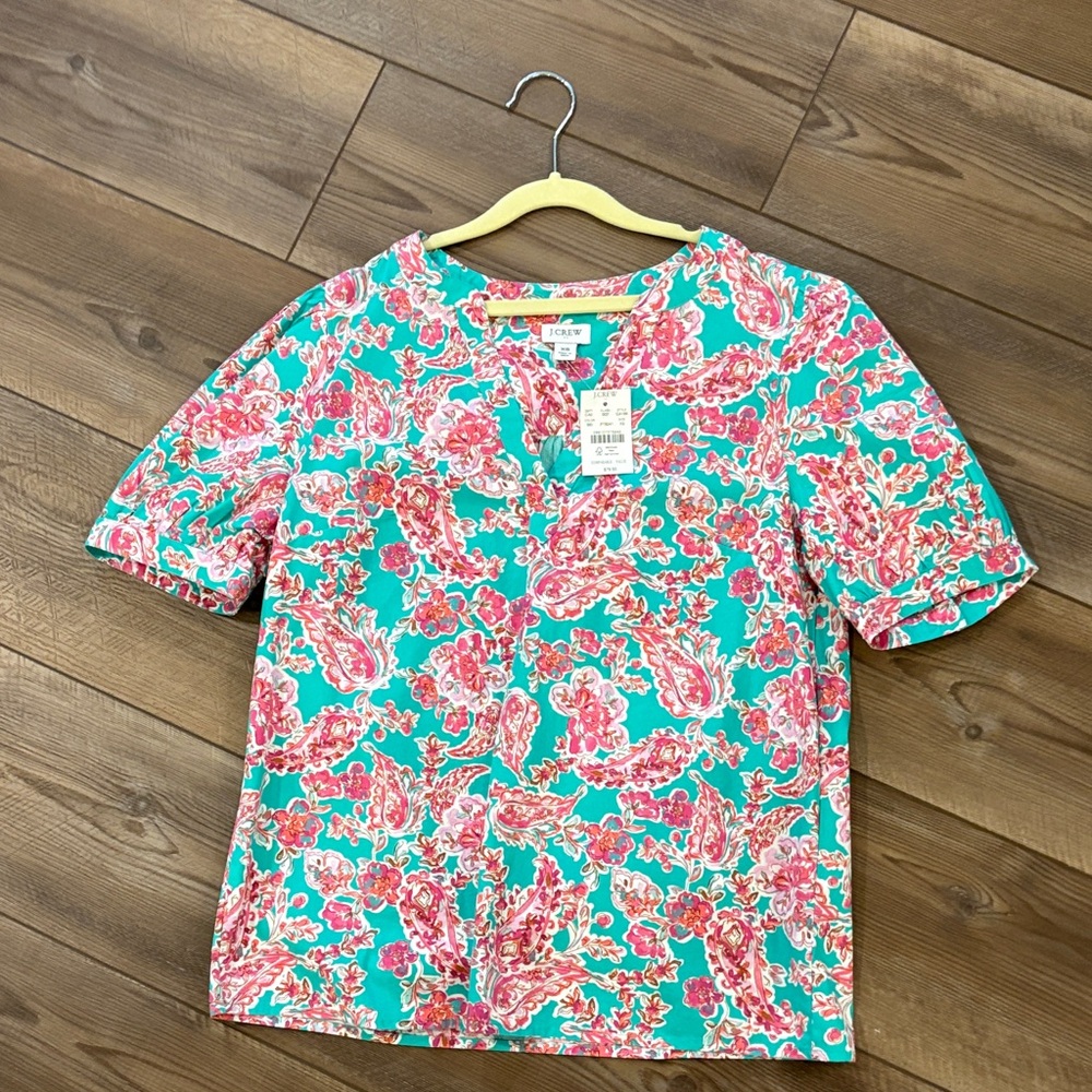 J. Crew Pink and Teal Floral Blouse